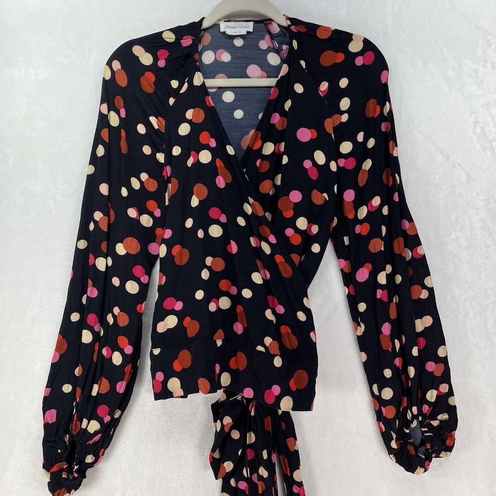 Revolve Friends + Lovers Retro Wrap Top Women's Sz Small Polka Dot Colorful Work